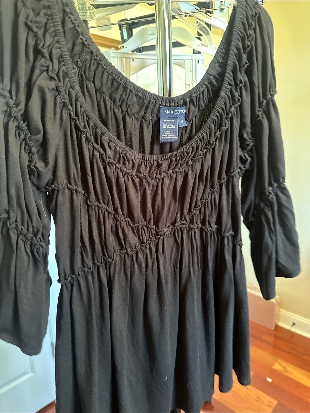 Max Edition Black Ruched Scoop-Neck Tunic Top